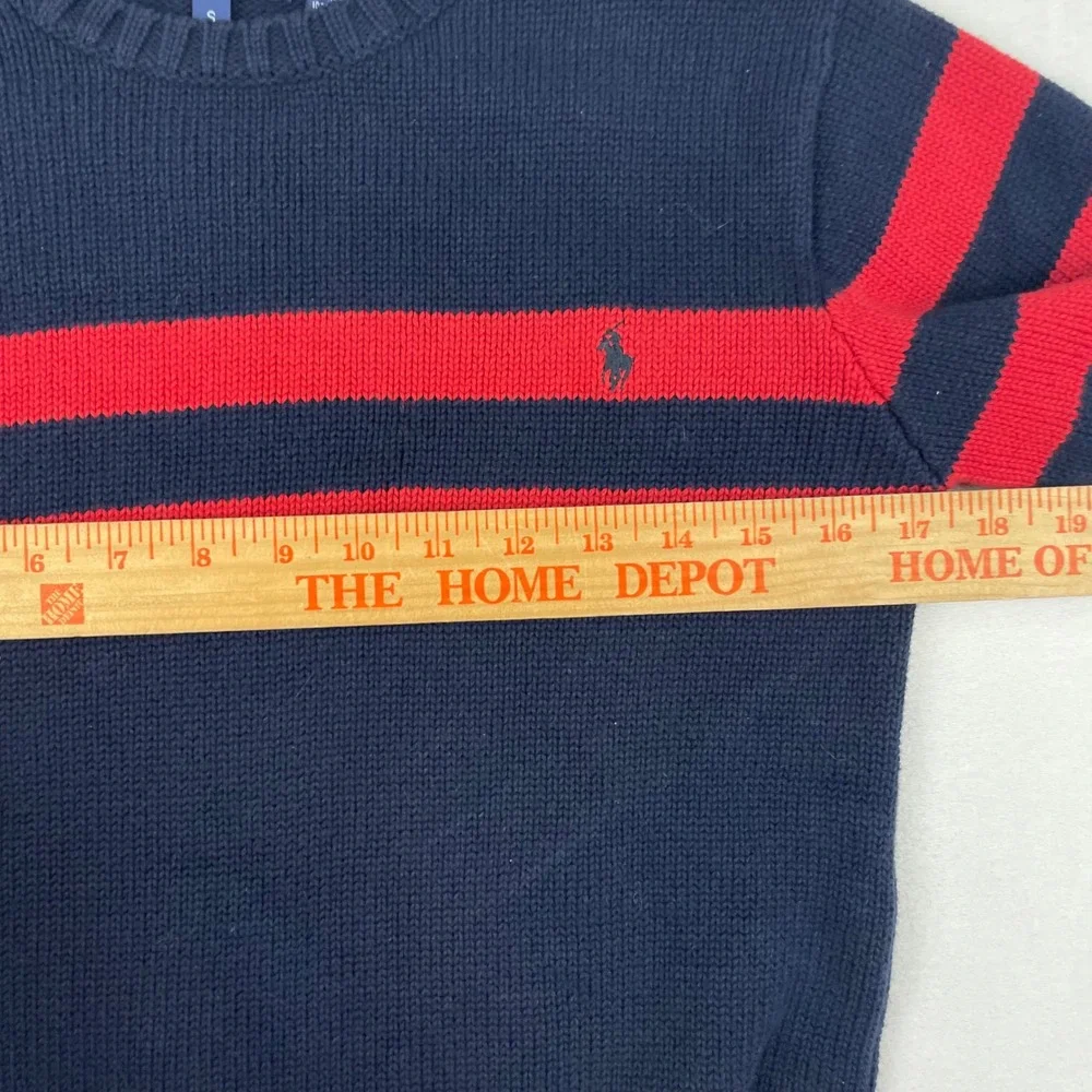 Polo Ralph Lauren Kids Navy Blue Red Striped Cotton Knit Crewneck Sweater Small